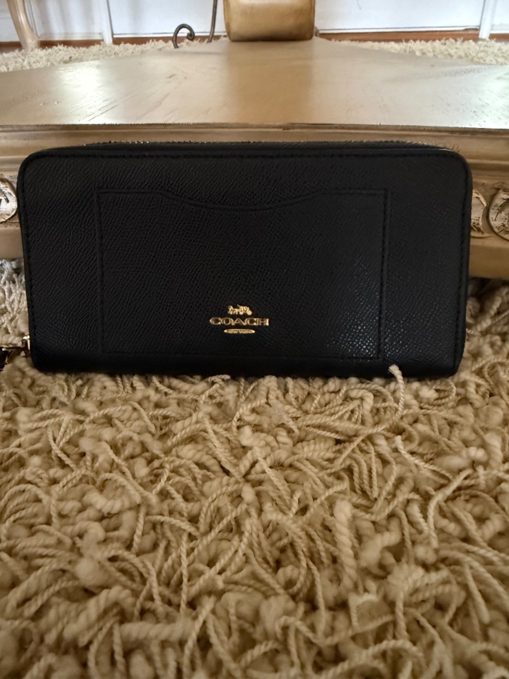 Coach Cross Grain Zip Around Leather Accordion Zip Wallet Black